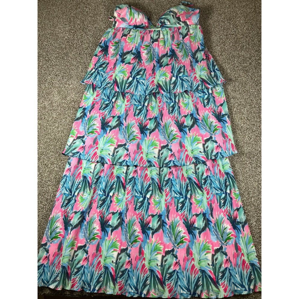 Saylor Mauve Tropical Floral Tiered Pleated Maxi Dress Size Large SU1221507 New